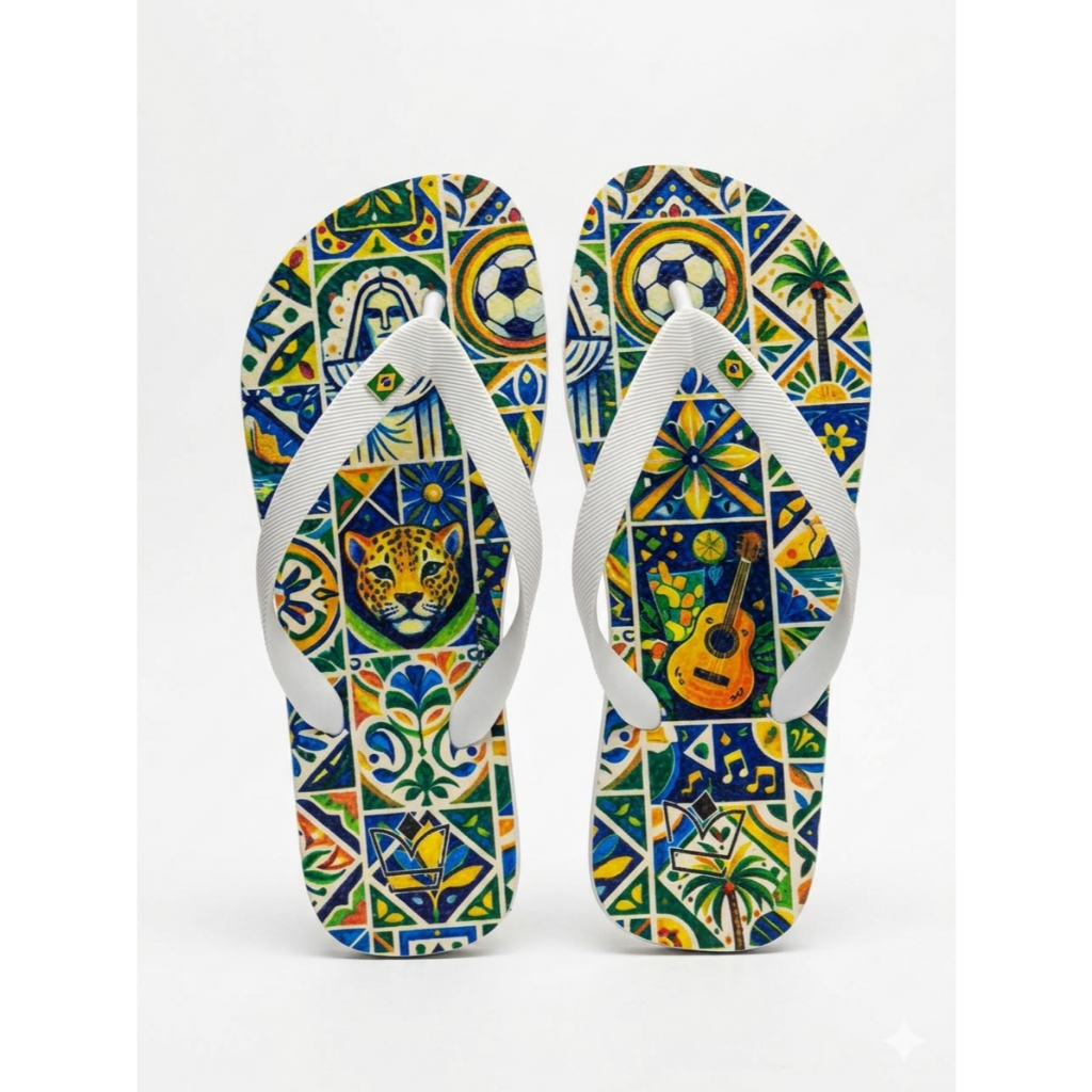 Chinelo Feminino Estampado Brasil Antiderrapante Confortável Leve Praia Casual Copa