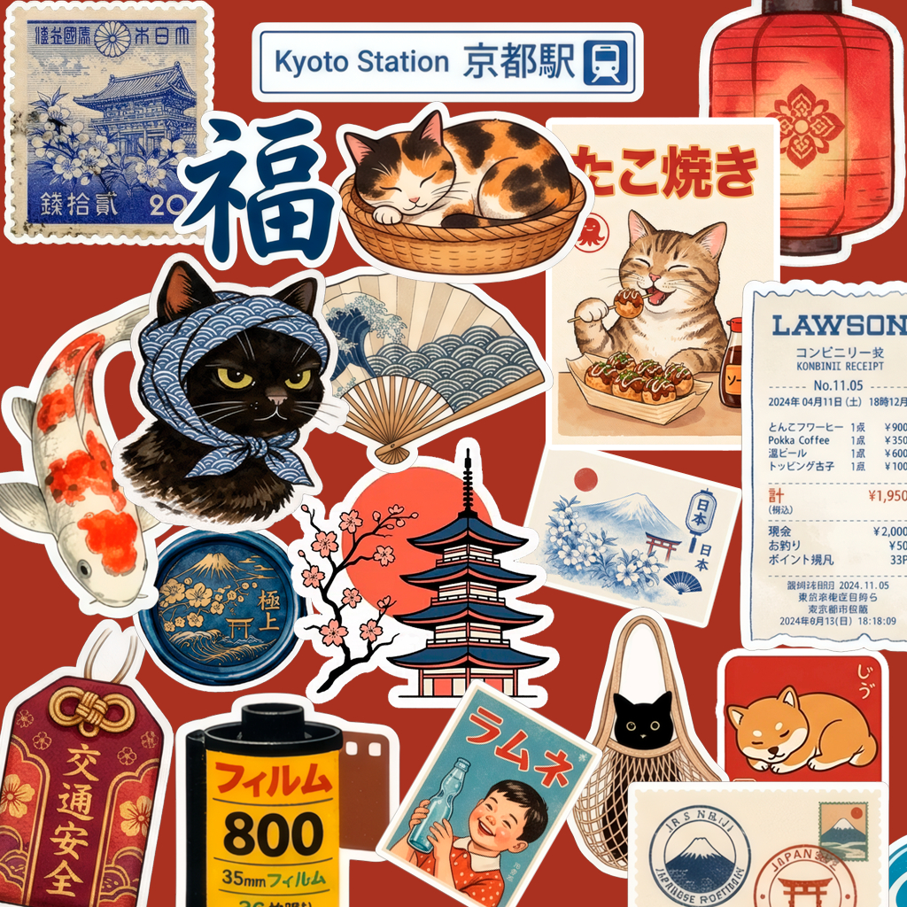 50 Adesivos Japão Aesthetic Vinil à Prova D'Água – Stickers Japoneses para Kindle, Journal, Planner, Scrapbook, Capinha