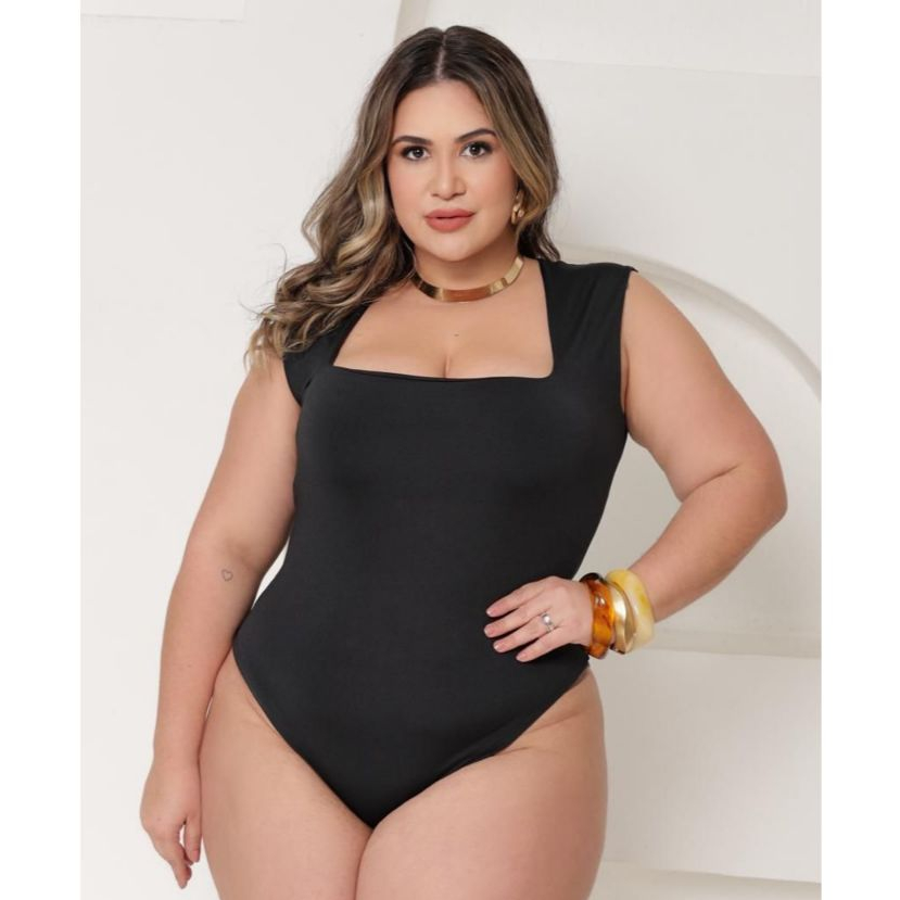 Body Feminino Plus Size Regata Alça Larga Gola Quadrada Forro Frontal Suplex Romantic G1 G2 G3