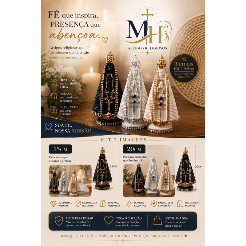 Santinhas Decorativas kit 15cm e 20cm | Nossa Senhora Religiosa para Presente e Decoração
