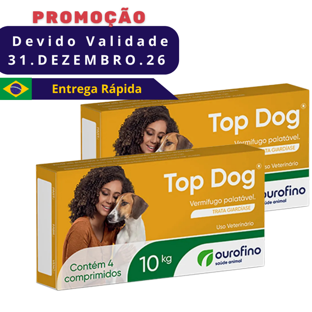 Kit 2 Top Dog Cães Até 10 Kg Vermífugo - 4 Comprimidos
