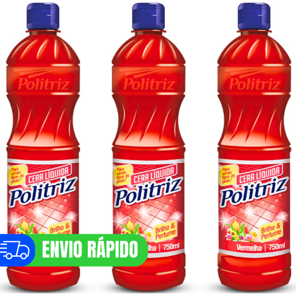 Kit 3 Cera Liquida Vermelha 750ml Politriz Chão Vermelhão