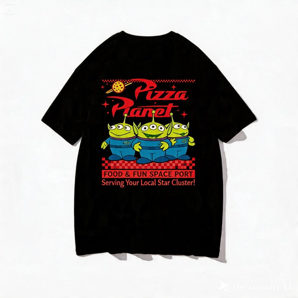 Camiseta Basica e Plus Size Unissex 100% Algodão Camisa Aliens TOY STORY Pizza Planet streetwear — imagem 2 de 2