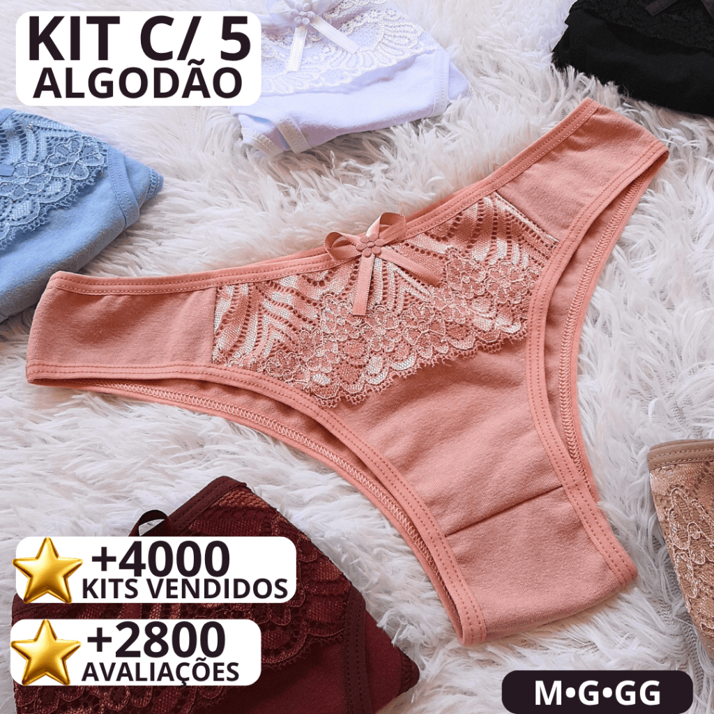 Kit 5 Calcinhas Femininas Algodão com Renda Super Confortáveis Macias Promoção M G GG ALTA QUALIDADE