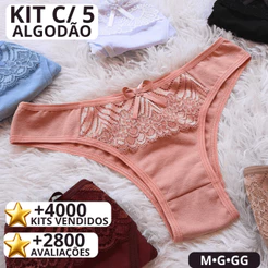 Kit 5 Calcinhas Femininas Algodão com Renda Super Confortáveis Macias Promoção M G GG ALTA QUALIDADE