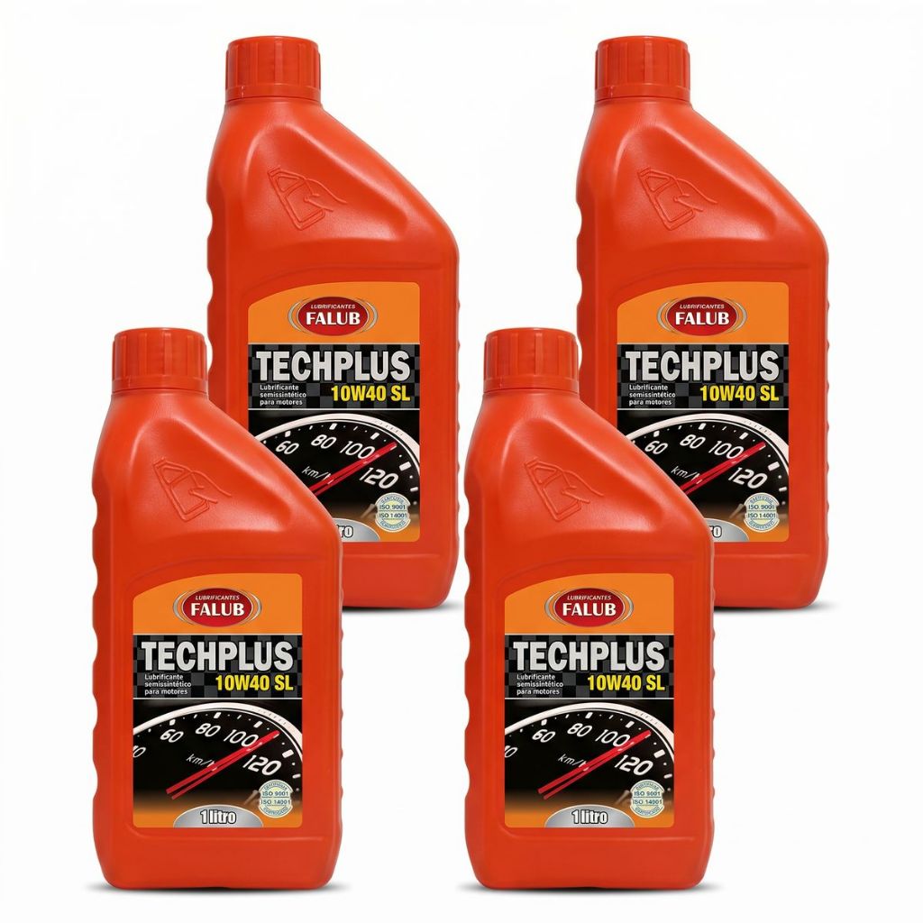 Kit 4 Litros Óleo Motor 10W40 SL Semi Sintético Falub Techplus Carros Flex e GNV