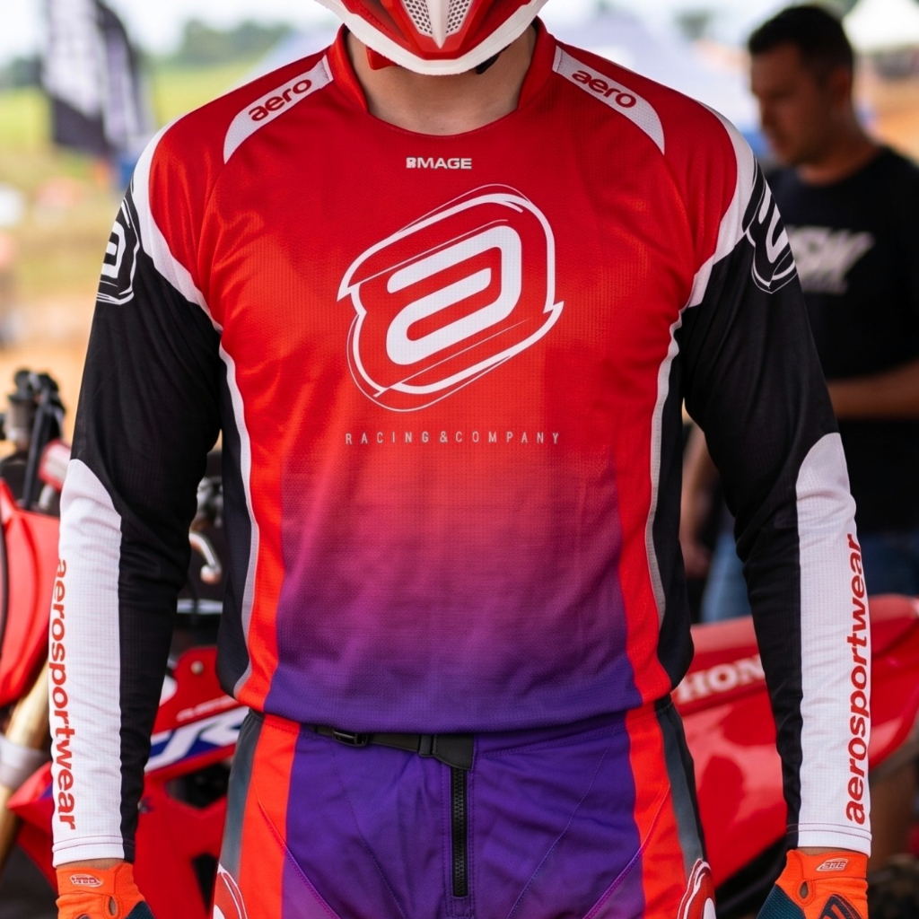 Camisa ASW  Image Cronos Vermelha Roxa Preta Trilha, Motocross, Offroad, Masculina