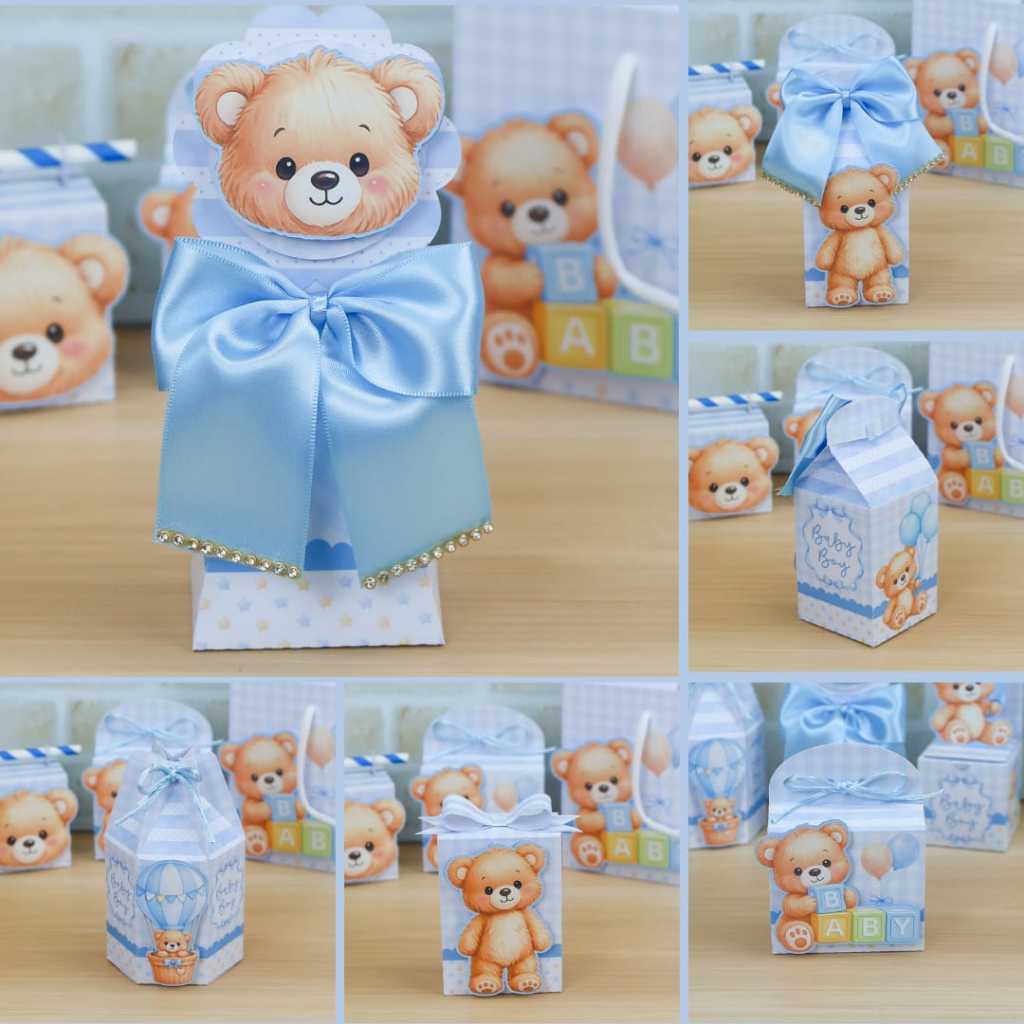kit caixas personalizadas PEGUE E MONTE Ursinho Azul  Chá de Bebê  / revelação / lembrancinhas / mimos / kit festa