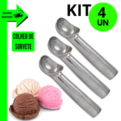Kit 4/3/2/1 Unidades Colheres Profissional de Sorvete e Açaí 18cm Alumínio Pegador Para Sorveteria
