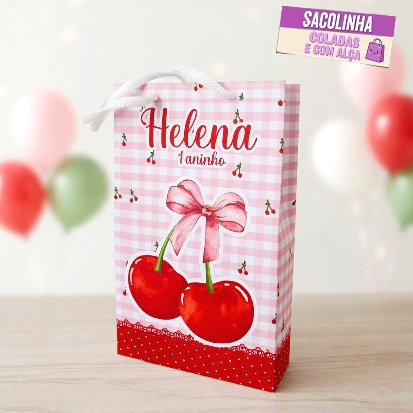 Sacolinha Cereja Personalizadas - Lembrancinhas para Festa Infantil - Aniversário - Cerejinha