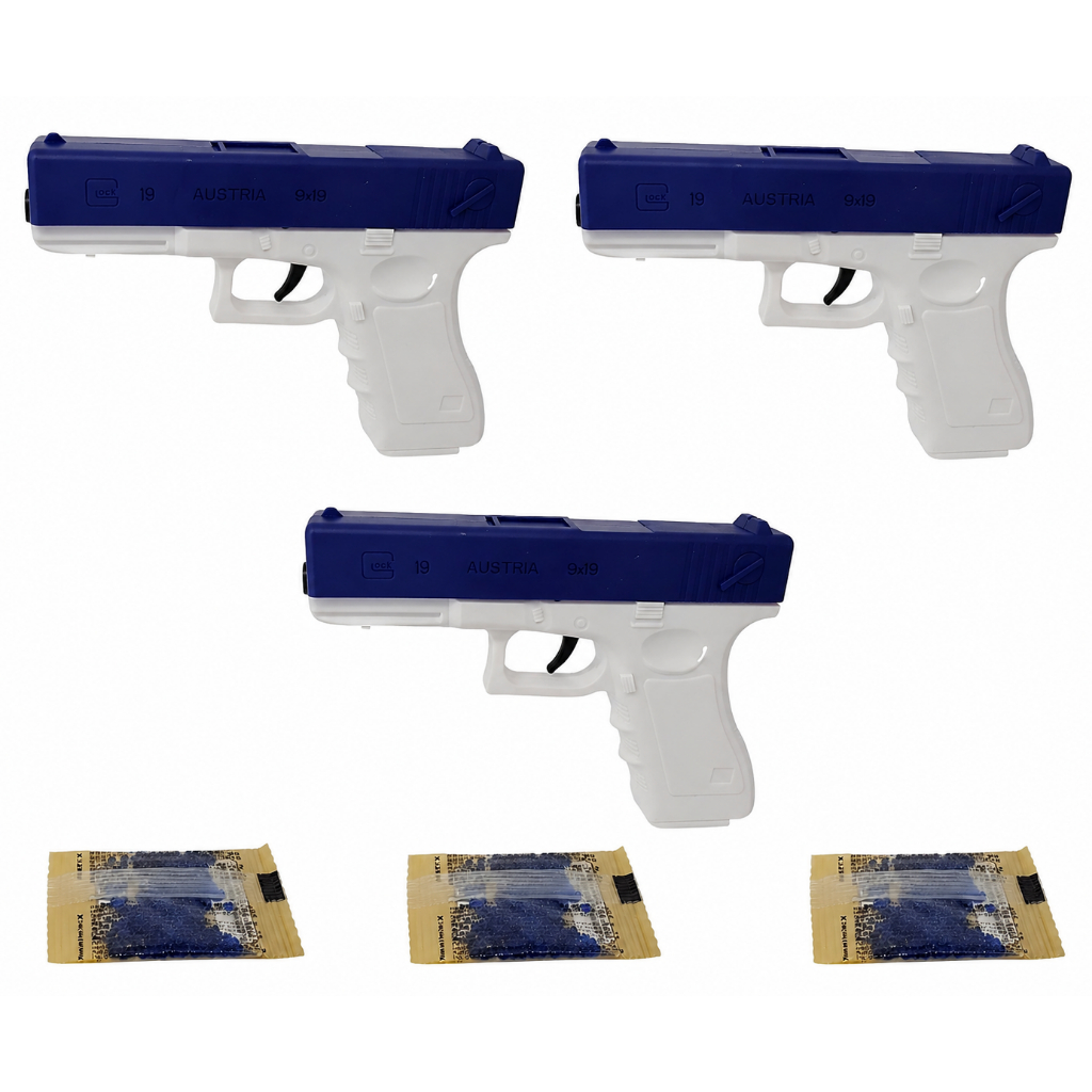Pistola Lança Bolinha de Gel Azul 500 Bolinhas Kit 1, 2 ou 3 Unidades