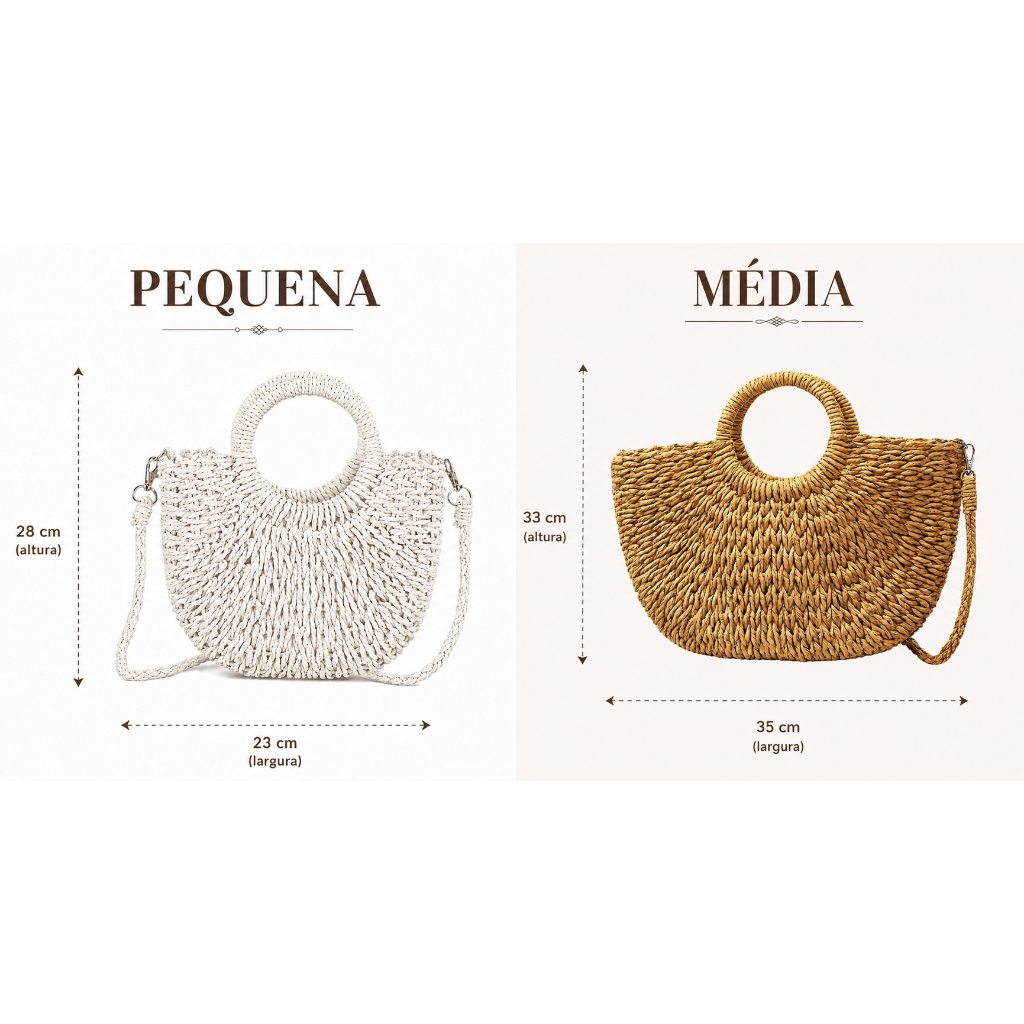Bolsas Feminina De Mão Bolsa De Palha Com Alça Praia Meia Lua Pequena