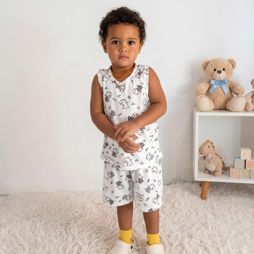 Conjunto Pijama Regata Infantil Short Menino Menina Roupa de Dormir Verão Estampado Malha PV 1 a 12 Anos