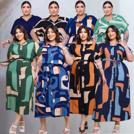 VESTIDO CAMISA CHEMISE MIDI PLUS SIZE FEMENINO VISCOLINHO COM CINTO G1 G2 G3 G4 CONFORTÁVEL FENDAS  LATERAIS SOLTINHO