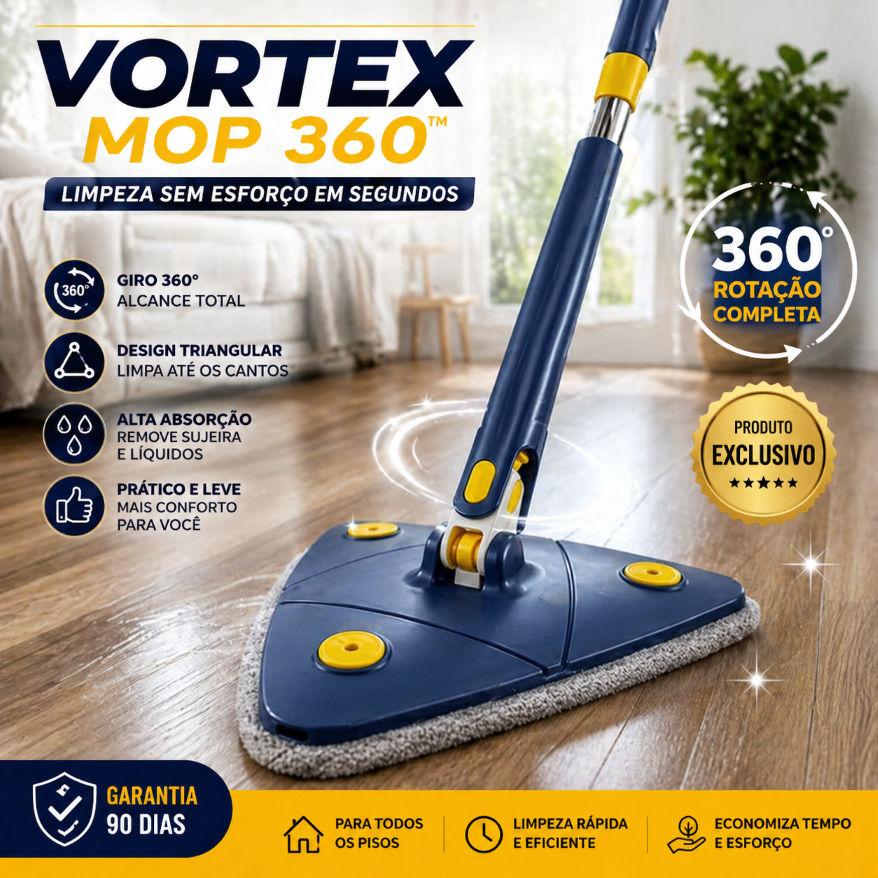Mop Giratório 360° Vortex Mop 360™ Triangular Limpeza Profunda Sem Esforço Para Todos os Pisos