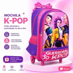Mochila Grande Com Rodinha Escolar Guerreiras Do K-Pop