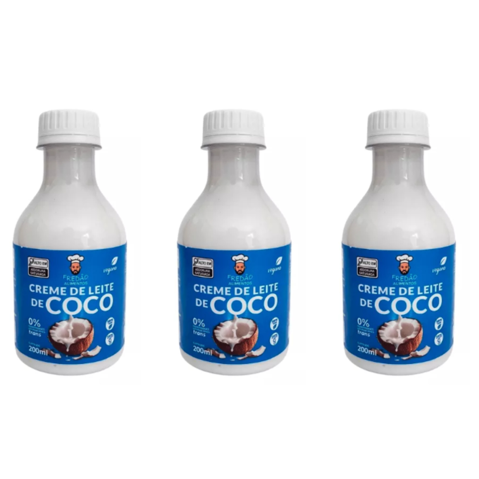 Creme de leite de coco sem lactose, sem glutem, sem gordura trans kit com 3unidades de 200ml