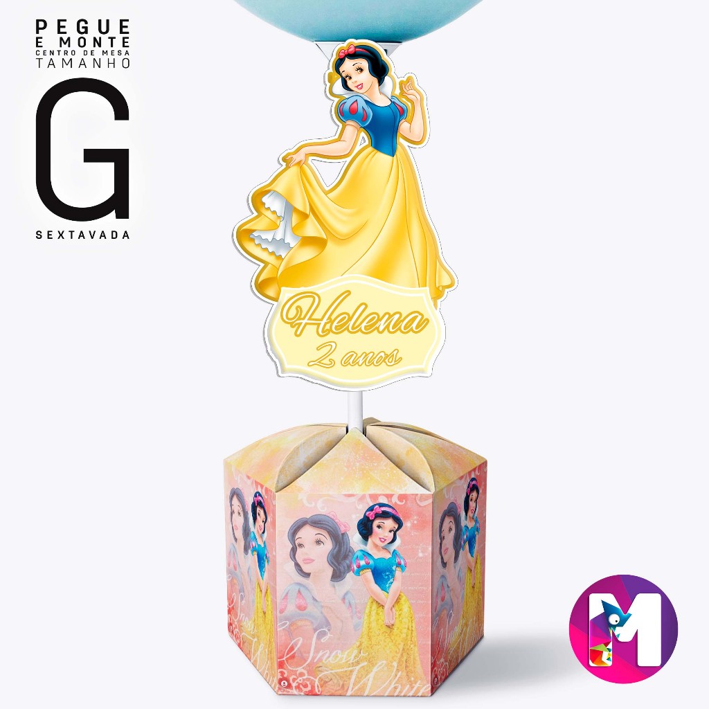 Centro de Mesa BRANCA DE NEVE - Caixa Sextavada - Tamanho G - Personalizado (PEGUE E MONTE)