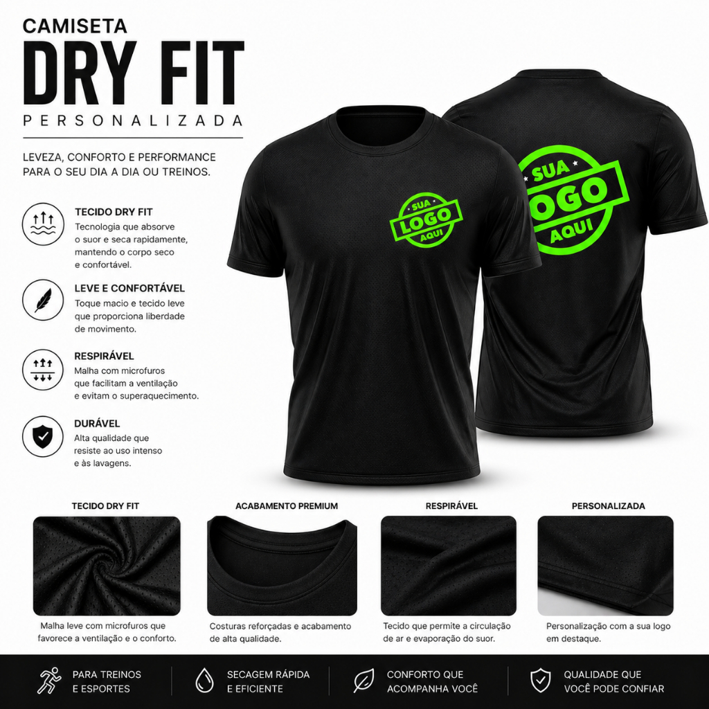 Camiseta Dry Fit Personalizada Com Sua Arte Estampada Uniforme Empresa Futebol