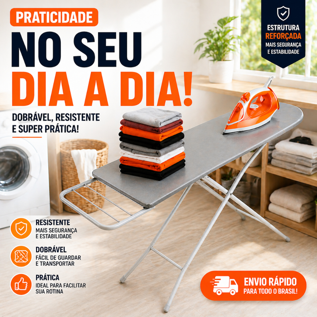 Tábua de Passar Roupa Dobrável Reforçada 4 Alturas Porta Ferro Antiderrapante