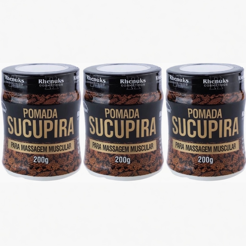 Kit 3 Pomada Sucupira 200g Rhenuks – Ideal para Massagem, Dor nas Costas e Pernas