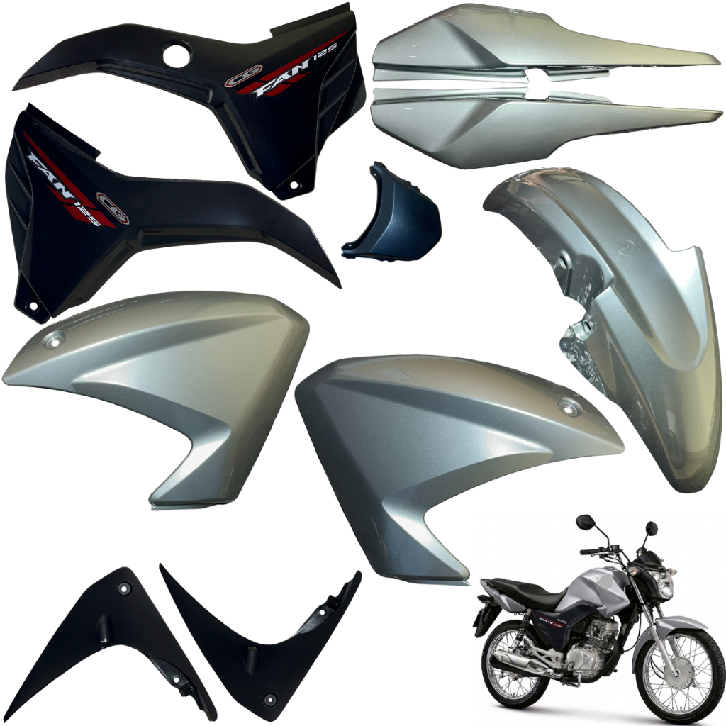 Kit Carenagem Cg Fan 125 150 2014 2015 Par Asa Tanque Tampa Lateral Paralama Rabeta Traseira Tubarão