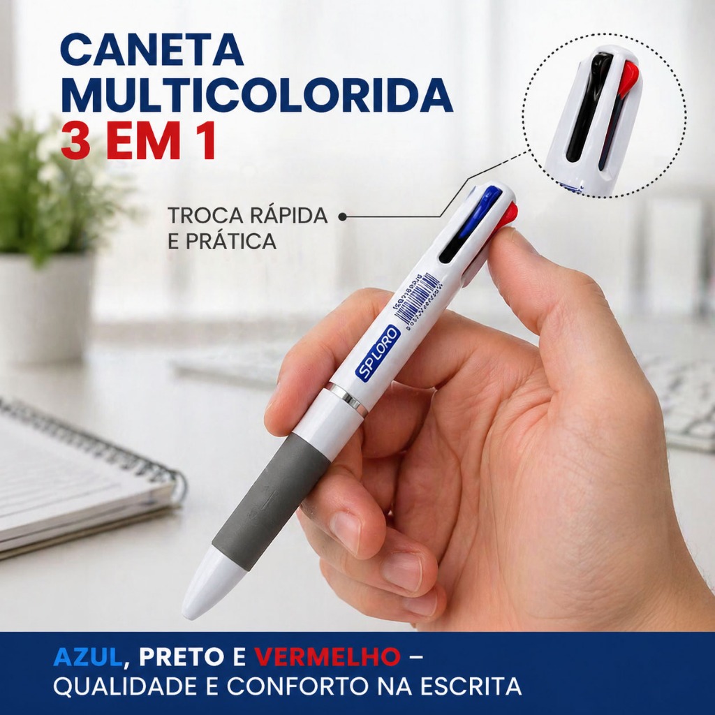 10-30 Unid Canetas 3 Cores em 1 Ponta Fina Ergonômicas Azul Preto Vermelho Escolar e Escritório 2403 — imagem 2 de 2