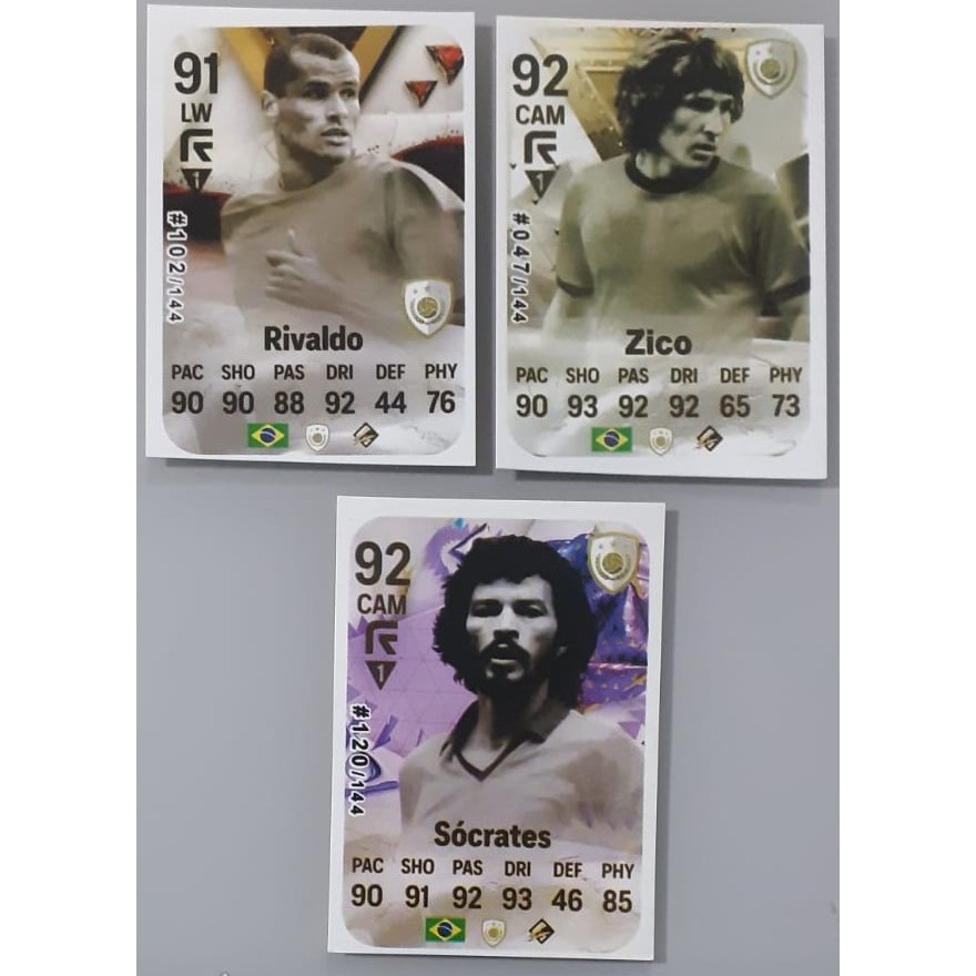 Lote Com 3 Cards Fifa Icons - Zico, Sócrates e Rivaldo - Copa - Brasil - Ótimo Estado