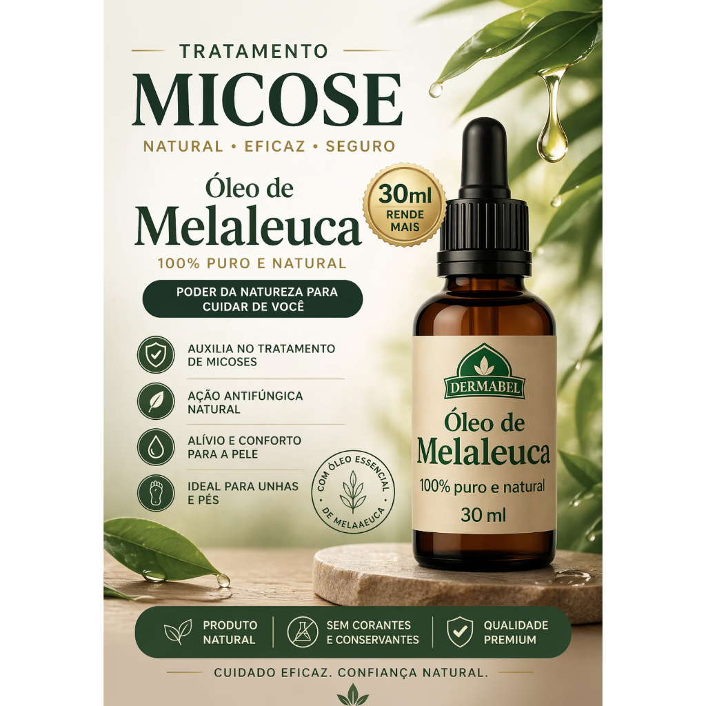 Óleo de Melaleuca 30ml Tea Tree Dermabel Antifúngico para Micose, Acne, Oleosidade e Cabelos