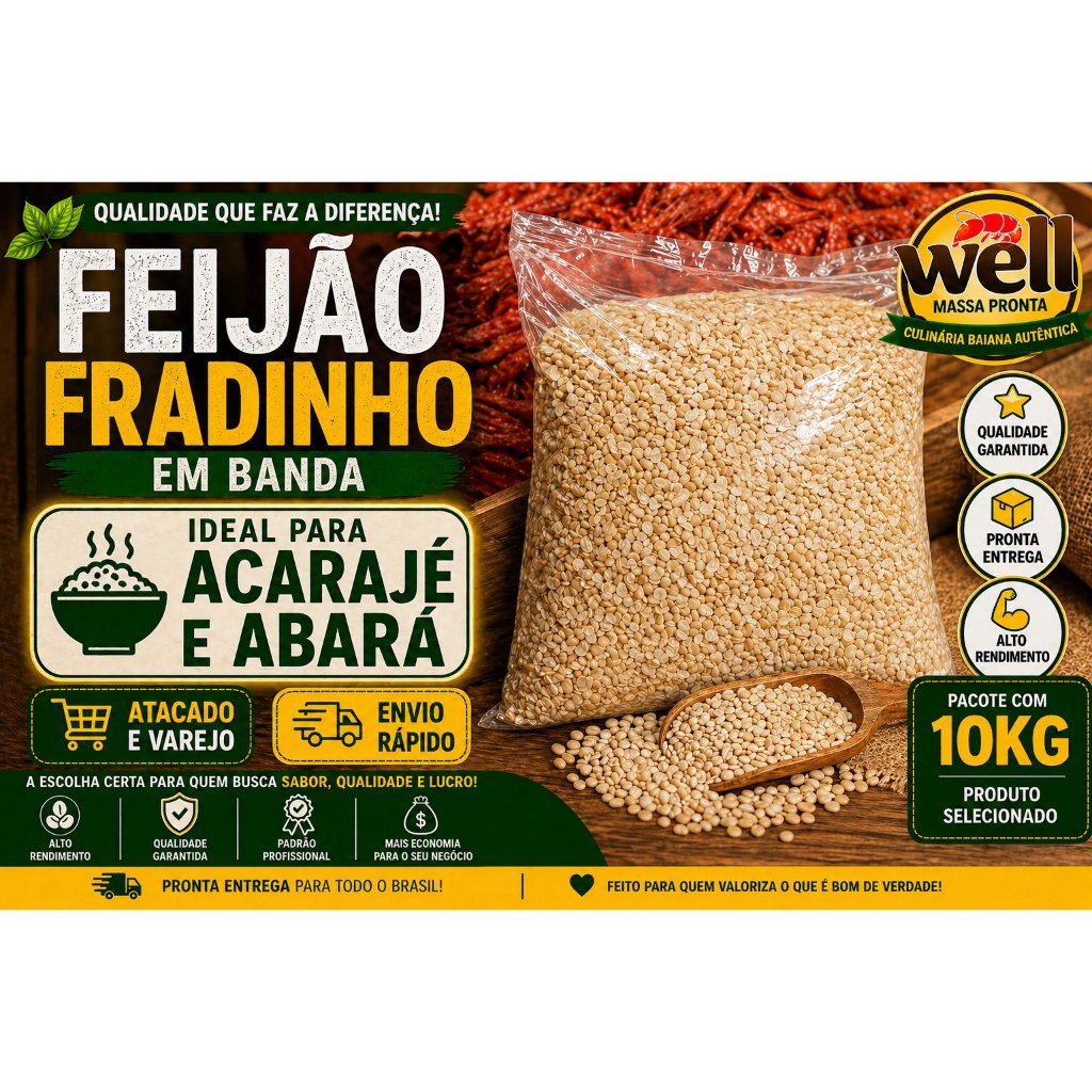 Feijão Fradinho em Banda Premium p/ Acarajé 10 kg| Limpo e Selecionado | Envio Rápido
