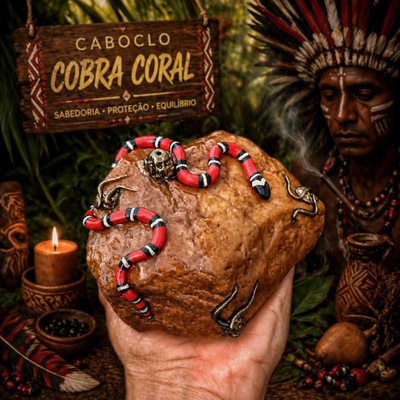 Ofertório Incensário Caboclo Cobra Coral em Pedra Quartzo Real Decoração Umbanda p/ Altar Rituais Tronqueira