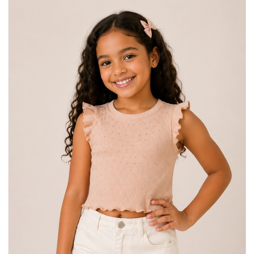 Regata Infantil Canelado detalhe strass Pedrinhas - Moda Femenina infantil blogueirinha