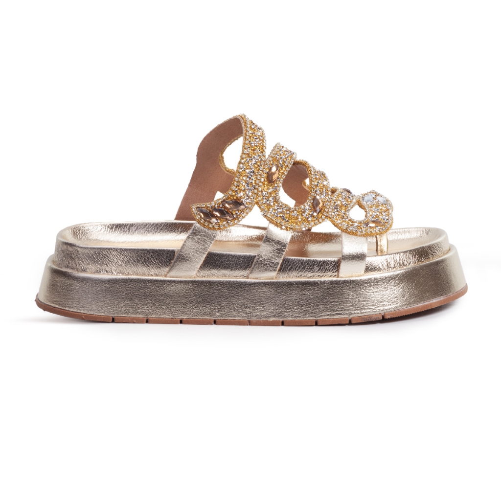 Sandalia Feminina Plataforma Strass Brilho Pedraria Papete Birken Snake Chinelo Tratorada Confortavel Elegante Luxo Verã