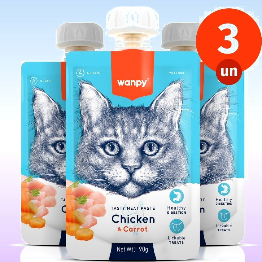 Kit 3 Petisco Truly Wanpy Creamy para Gatos Frango e Cenoura 90 G