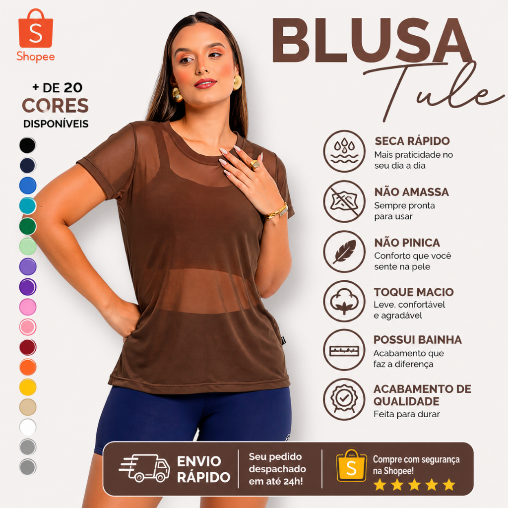 Blusa De Tule Transparente Academia Moda Fitnes