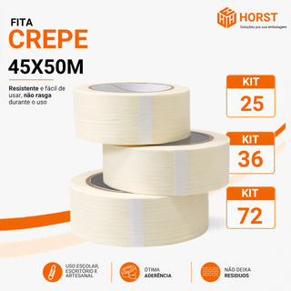 FITA CREPE BRANCA USO GERAL LARGA 45MM X 50M - PINTURA PREDIAL IMOBILIARIA - KIT 25 / KIT 36 / KIT 72