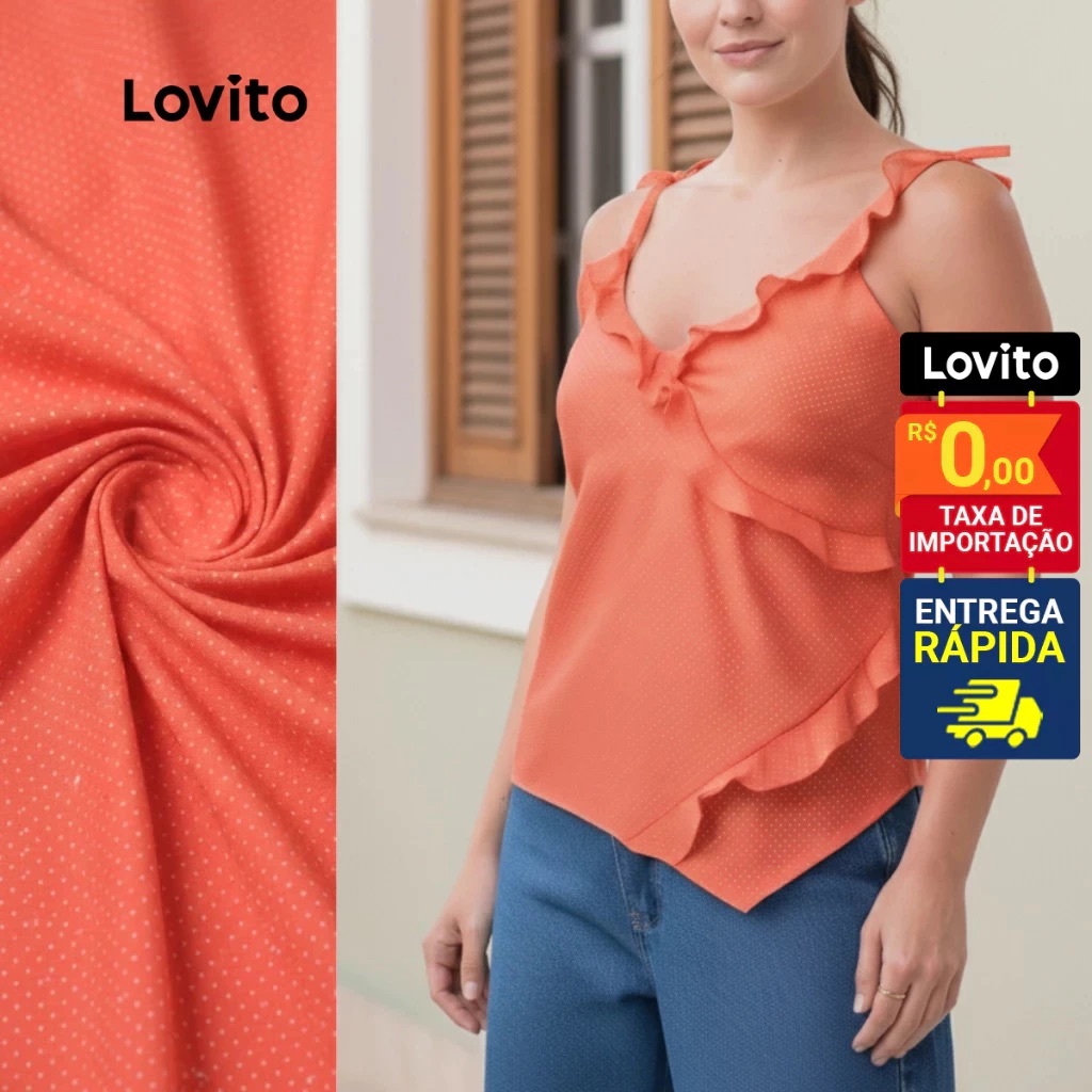 Lovito Regata Feminina com Estampa Bolinha Poá e Babado BRTKB260BRL289