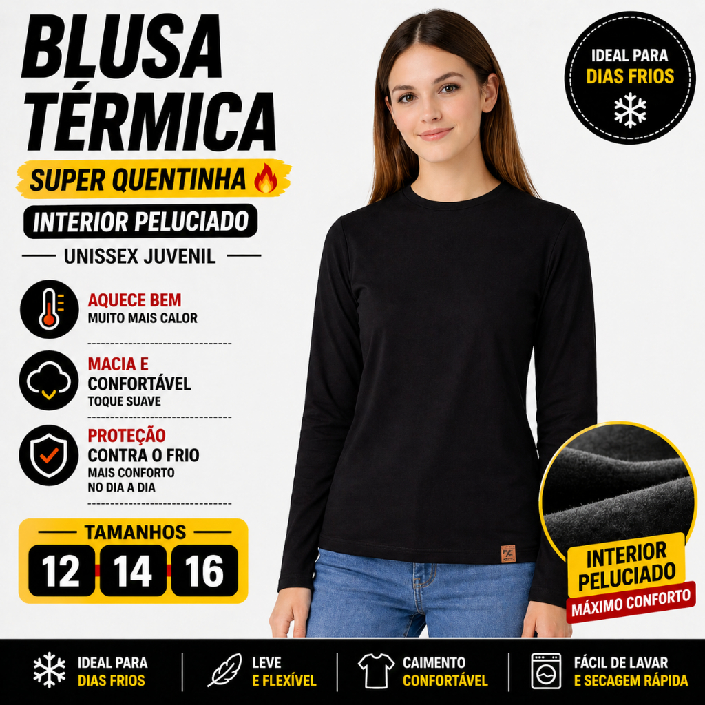 Blusa Térmica Juvenil Peluciada Unissex Inverno Quentinha Macia Confortável Segunda Pele 26200-A