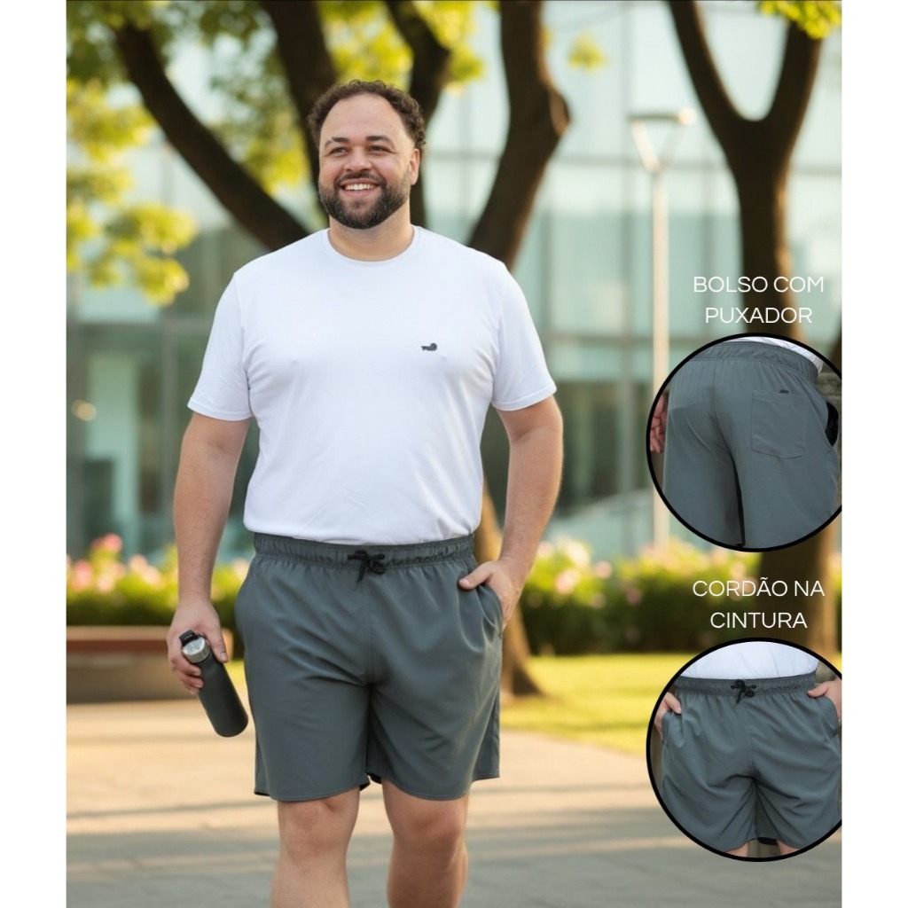 Bermuda Plus Size com Elastano Shorts Tactel Academia Treino Corrida Passeio Casual  Tamnho Grande do 50 ao 60