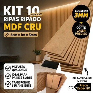 Oferta Kit 10 Ripas Ripado Shiplap MDF Cru 5cmx1m para Painéis, Boiseries, Molduras e Artesanato