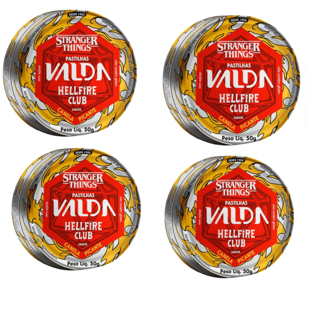 Kit com 4 Pastilhas Valda Stranger Things Hellfire Club Canela Picante 50g