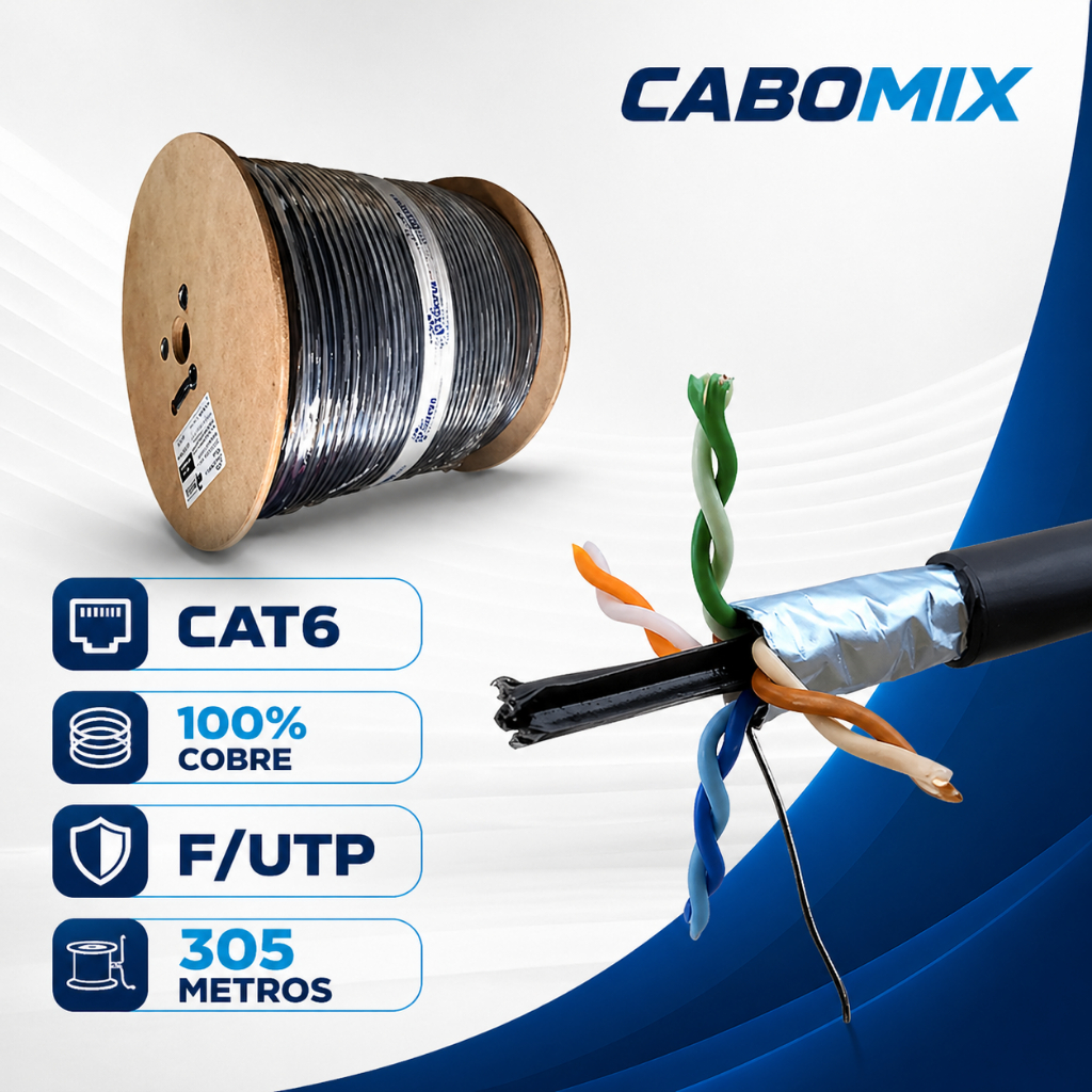 Cabo de Rede CAT6 Blindado F/UTP Preto 305 Metros