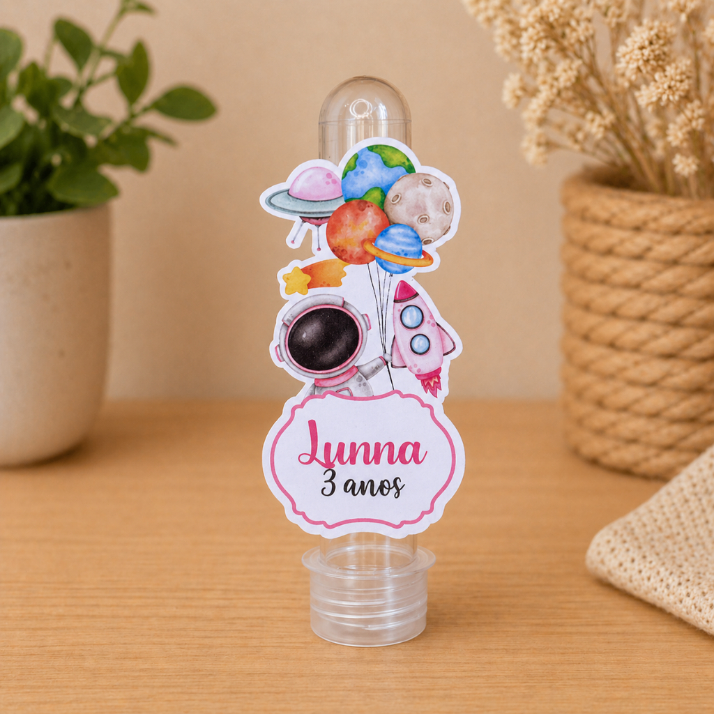 Aplique para Tubete Personalizado Astronauta menina I Tag I Aniversário I Lembrancinha Festa