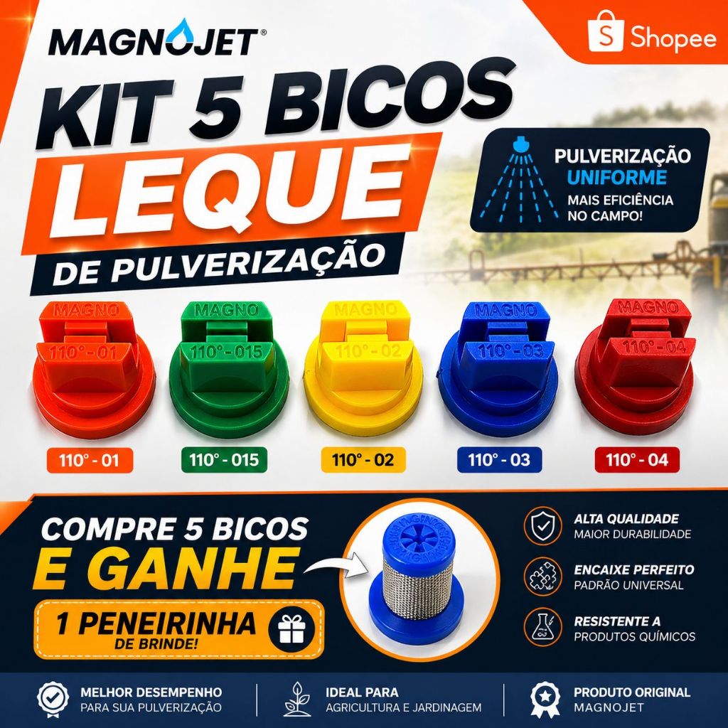 Kit 5 Bicos Leque Pulverização Magnojet TP 110° + Peneirinha Brinde