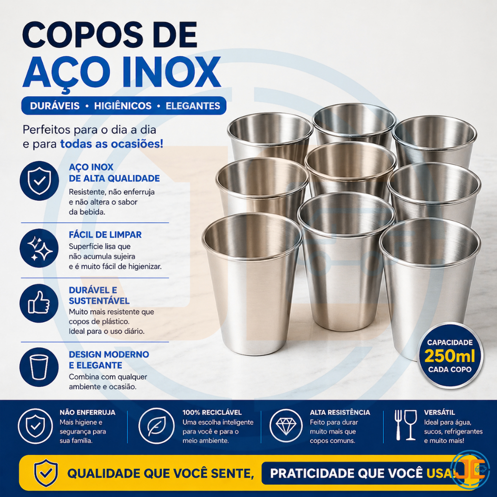 Kit 10 Copo Alumínio 250ml Leite Café Cerveja Chop Bar Festa