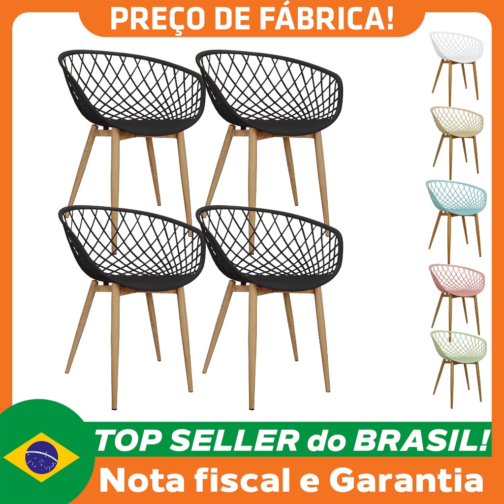 Kit 4 Cadeiras Poltrona Clarice Sidera Nest Web C/ Apoio De Braço