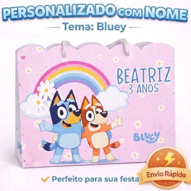Sacolinha Bluey e Bingo,Personalizado Bluey e Bingo, Caixinha Bluey, Sacola de Papel