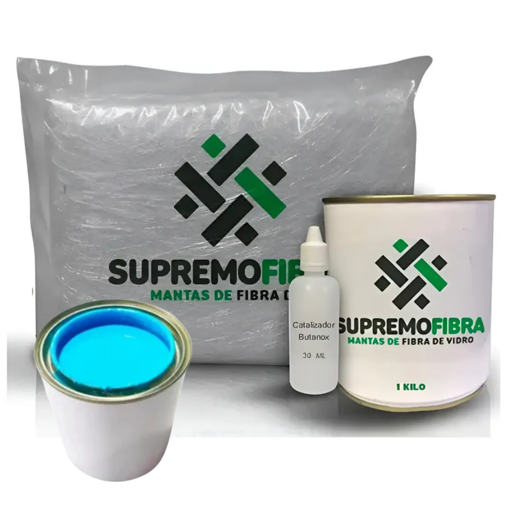 Kit: Manta Fibra De Vidro 1.40x50 + 1kg Resina + 1kg Gel Azul + Catalisador