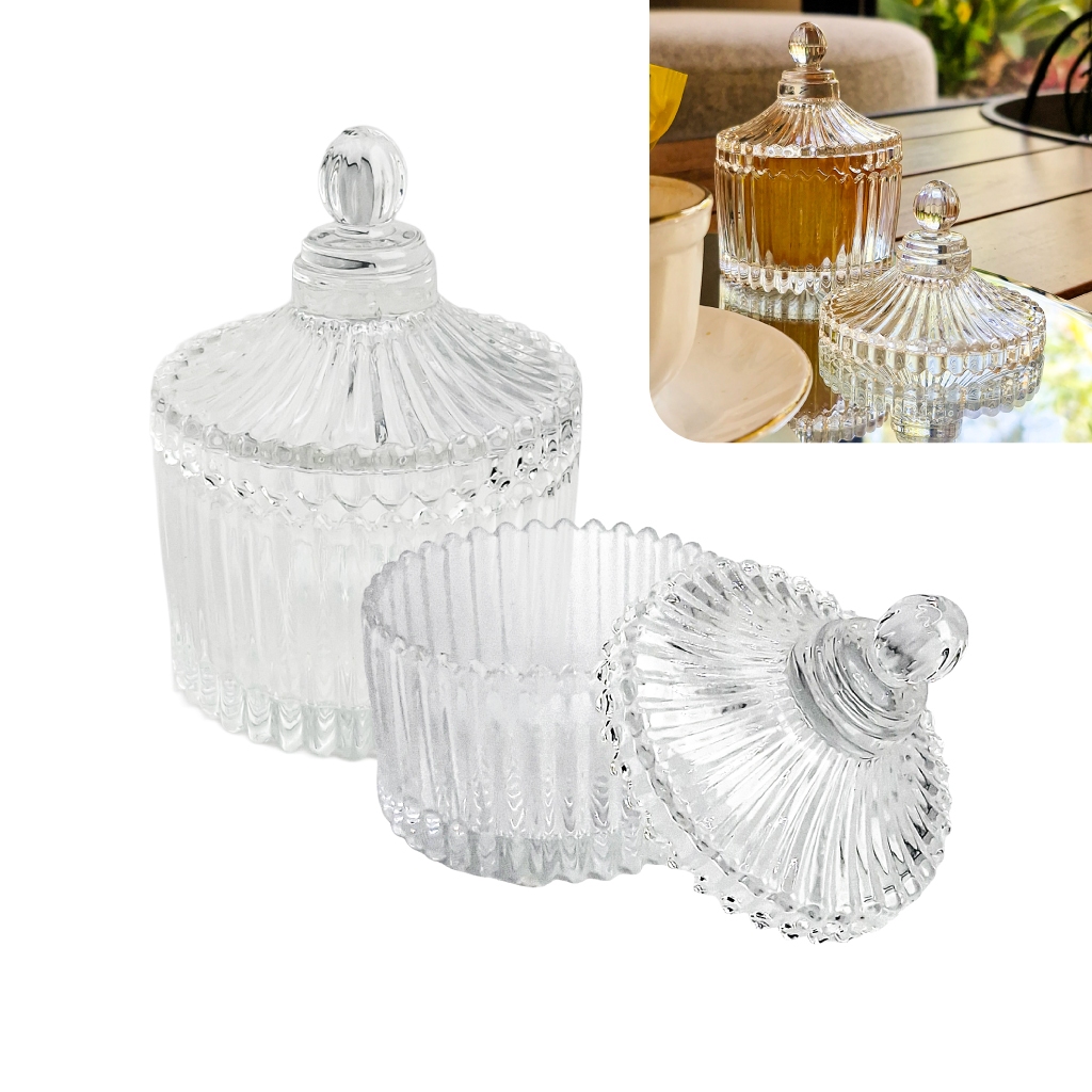 Kit 10 Potiche de Vidro 9cm com Tampa Lembrancinha Casamento Batizado Festa Luxo Bomboniere Baleiro Mini Pote Atacado