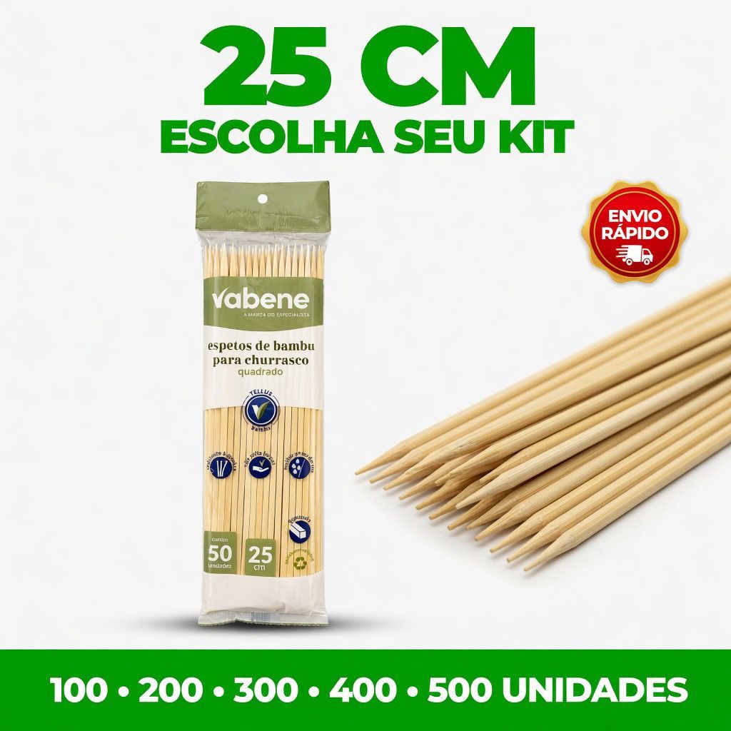 KIT 100 A 1.000 PALITO DE BAMBU ESPETO CHURRASCO 25cm PREMIUM - Kit 100 a 1.000 Unidades!